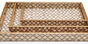 Shell Pattern Rectangular Wooden Serving Tray Set