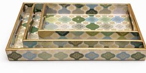 Traditional Wooden Rectangular Tray Set