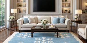 Nordic Snowflake Blue Hand Tufted Wool Rug