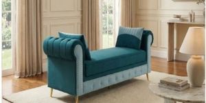 Velvet Blue Chaise Lounge Sofa