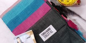 Ladies Plain Linen Cotton Saree