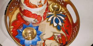 Pichwai Metal Tray with Jar Diya