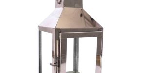 Square Shape Steel Lantern with Glass and Handle for Tabletop