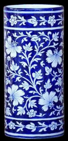 Blue Pottery Cylindrical Vase