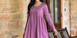 Simple Embroidery Kurti Lavender
