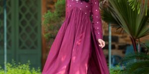 Simple Embroidery Kurti Wine