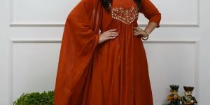 Womens Embroidered A-Line Kurta with Pant & Dupatta