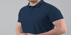 Mens Matt Blue Cotton Polo T-Shirt