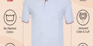 Mens White Melange with Red Tip Cotton Jacquard Polo T-Shirt