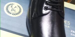 Mens Plain Toe Black Leather Formal Lace Shoes