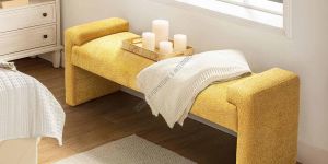 Yellow Wooden Bed End Bench