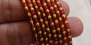 Red Yellow Stone Work Jari Bangles