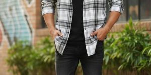 Men Black and White Checkered Shirt