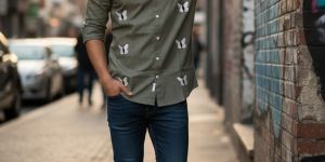 Men Butterfly Embroidered Casual Shirt