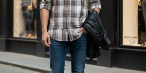 Men Checkered Party Brown Shirt