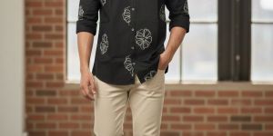 Men Embroidered Regular Fit Black Shirt