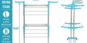 2 Layer Cyan Blue Cloth Drying Stand