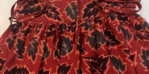 Girls Red Printed Cotton Strap Frock