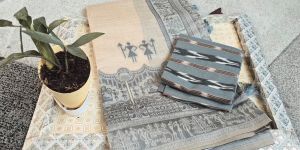 Grey and White Soft Khadi Silk Suit Material