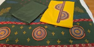 Handcrafted Applique Work Premium Cotton Suit Material With Dupatta