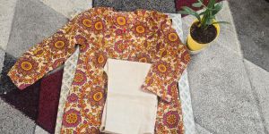 Kids Red Cotton Printed Kurti Pant Set