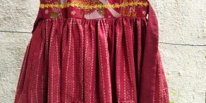 Maroon Sleeveless Cotton Printed Frock