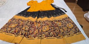Yellow Printed Handwoven Jamdani Kids Lehenga Choli