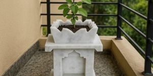 White Marble Tulsi Pot