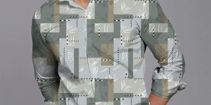 Men Cotton Geometric Leaf Print Shirt