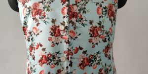 Men Cotton Sky Blue Floral Printed Nehru Jacket