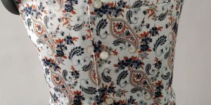Men Cotton White Paisley Printed Nehru Jacket