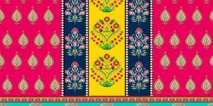 Regal Garden Stripe Paisley Border Printed Cotton Fabric