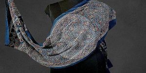 Blue Red and Black Ajrakh Print Mul Cotton Stole