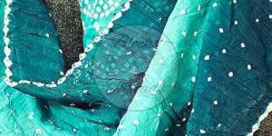 Teal Green Bandhani Cotton Suit Material with Mul Cotton Dupatta