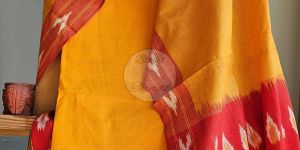 Vermilion and Mustard Ikat Weave Unstitched Cotton Suit