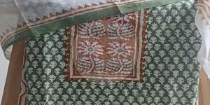 White and Green Baroda Print Cotton Suit Material