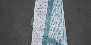 White and Green Cotton Banarsi Resham Weave Suit Material