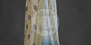 White and Green Premium Cotton Banarsi Weave Suit Material