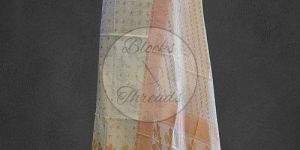 White and Peach Cotton Banarsi Resham Weave Suit Material