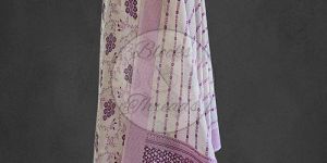 White and Purple Premium Cotton Banarsi Resham Weave Suit Material