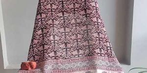 White Black and Red Bagh Print Crepe Kurti Fabric