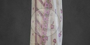 White Lilac and Green Premium Cotton Banarsi Resham Weaved Suit Material