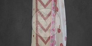 White Pink and Green Premium Cotton Banarsi Resham Weave Suit Material