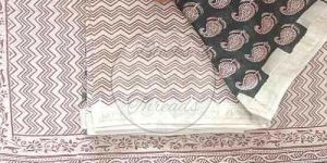 White Red and Black Maheshwari Bagh Print Suit Material