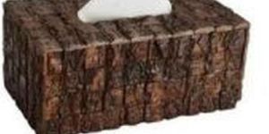 Brown Acacia Wood Bark Tissue Box