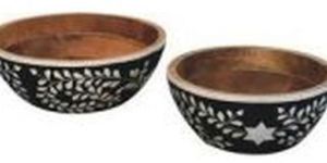 Solid Mango Wood Resin Inlay Bowl Set