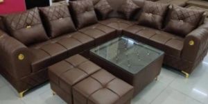 Living Room Brown Leather Sofa Set