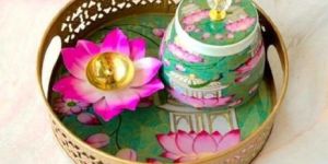 Pichwai Round Metal Tray With Jar Diya
