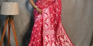 Premium Silk Jamdani Saree with Intricate All-Over Motifs and Handwoven Finish