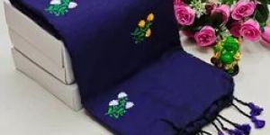 Blue Designer Embroidered Khadi Cotton Saree